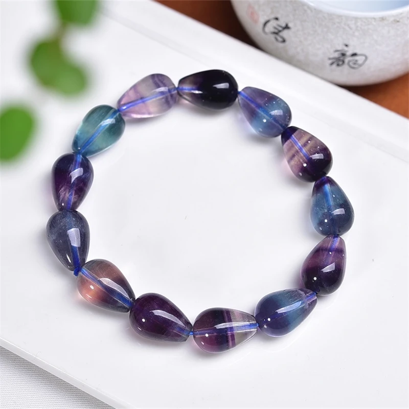 

1PCS Natural Colored Fluorite Teardrop Bracelet Crystal Quartz Healing Women Men Jewelry Birthday Gift 10X15MM
