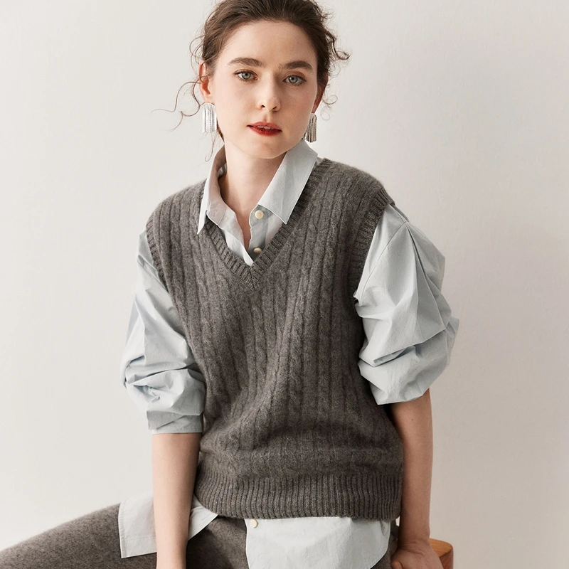 

2025 Choice Women V-neck Cashmere Vests Sleeveless Sweater Office Lady Pullover Autumn Winter 100% Cashmere Knitwear Waistcoat