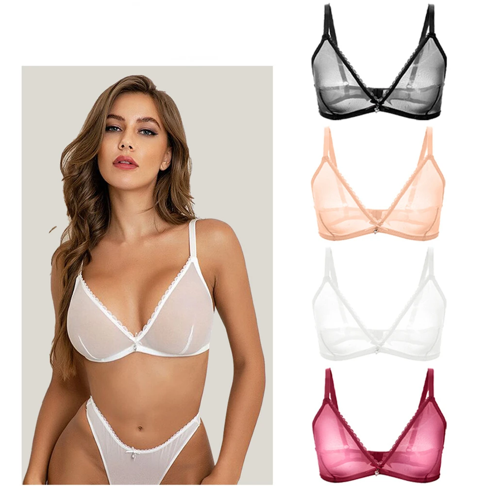 

Summer New Women Sexy Mesh Transparent Black Underwear Ultra-thin Gauze Lace Bra One Piece Wife Breathable Naked Feeling