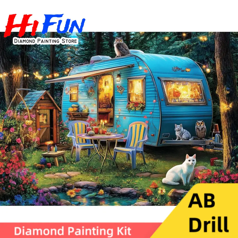 

Outdoor Adventure Caravan AB Drill Full Diamond Painting Kit Vanlife Camper Cross Stitch Embroidery Van Camping Travel Poster