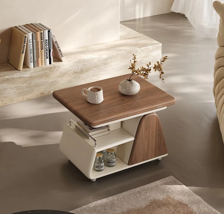 

*Italian light luxury cream style tea table cart foldable lift living room trolley side table