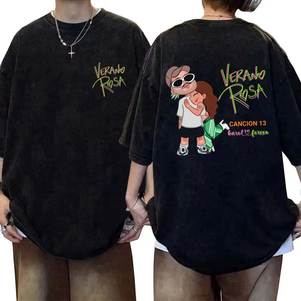 

Karol G Feid Ferxxo Verano Rosa Tropicoqueta 2025 Album Washed T-shirt Men Women Clothing Fashion Tshirt Male Vintage T Shirts