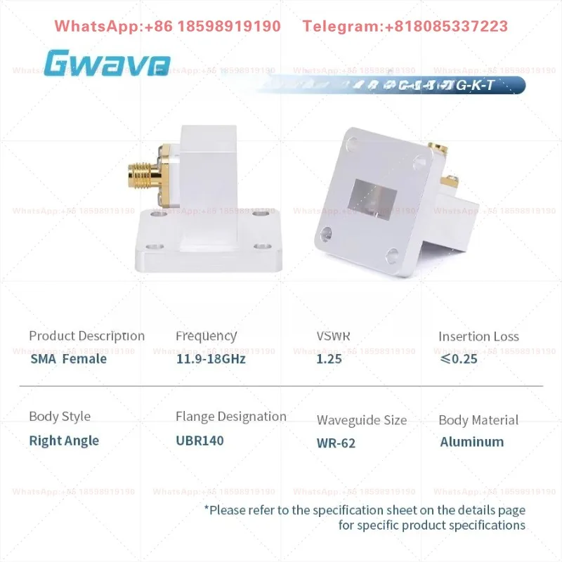 WR-62 to for SMA Female Right Angle Waveguide to Coax Adapters with UBR140 Flange 11.9-18GHz Telecom Parts