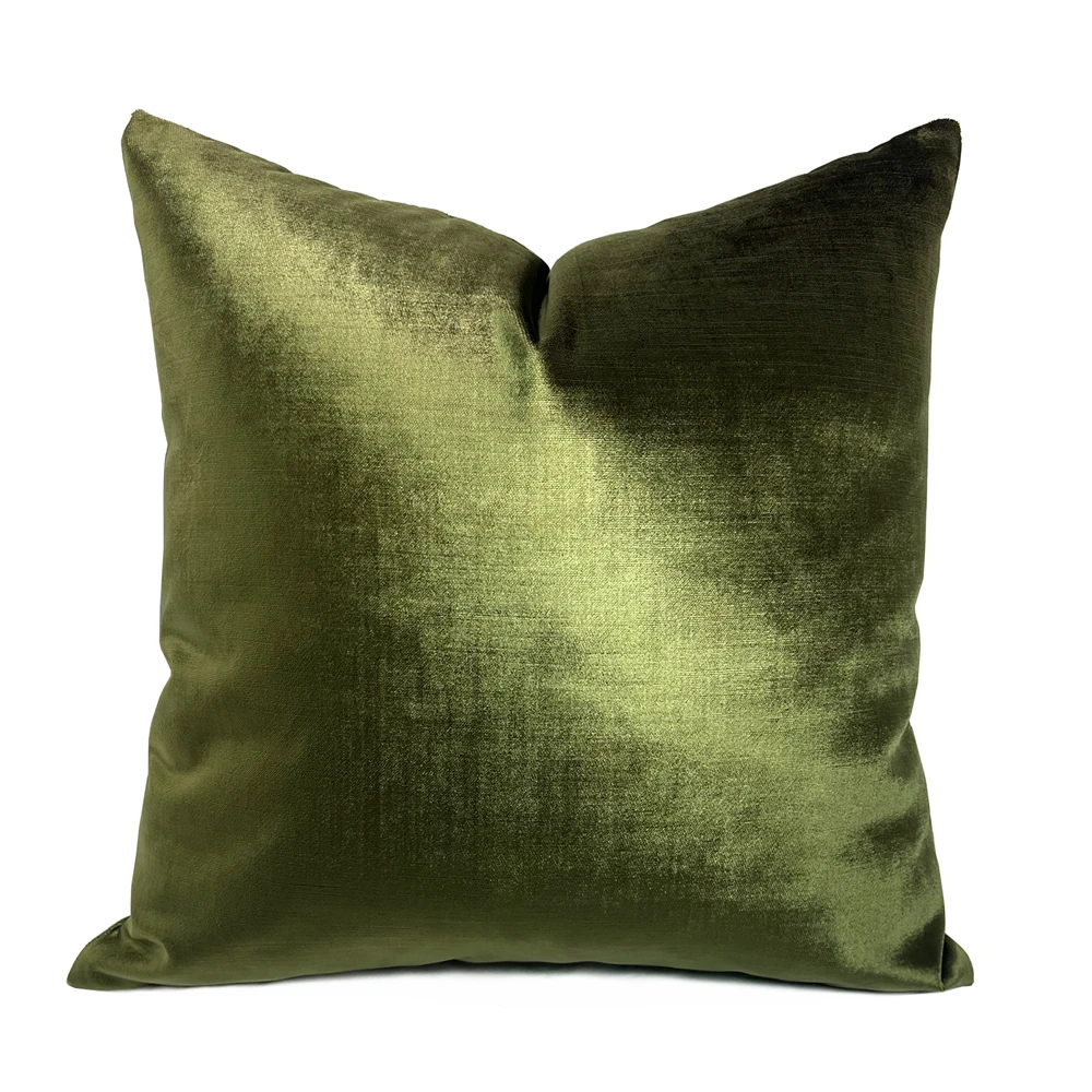 Luxury High-end Vintage Shiny Cut Velvet Olive Green Pillow Case 45x45cm Square Sofa Decorative Cushion Cover 1 Piece Pack