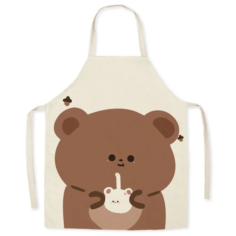 Fashionable cute cartoon bear sleeveless apron home cleaning kitchen cooking baking linen apron for adults