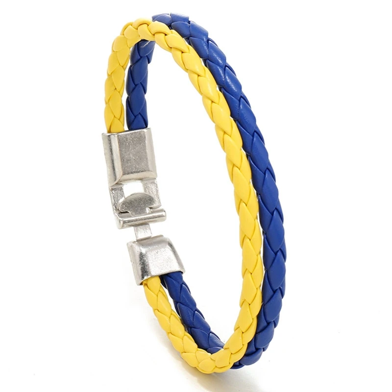 Blue Yellow Bracelet Ukrainian Flag Color Bracelet Jewelry Ukraine Flag Braided Leather Bracelet for Men Women Kids