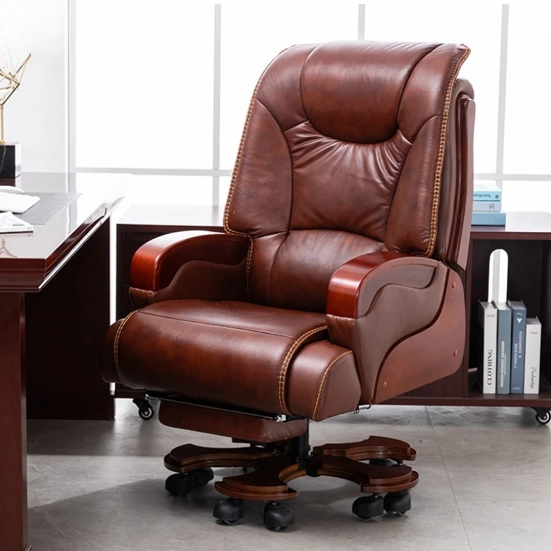 

Computer Ergonomic Chair Back Massaging Solid Wood Frame boss chairs Footrest Massage Pillow Electric Furniture