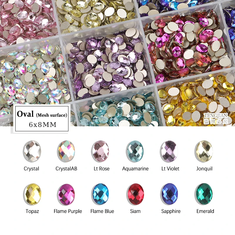 Shiny Mesh Oval Shape 6x8MM Flat Back Nail Art Rhinestone 12 Color Glass Stone DIY Manicure Decorations Mini Diamond 100Pcs