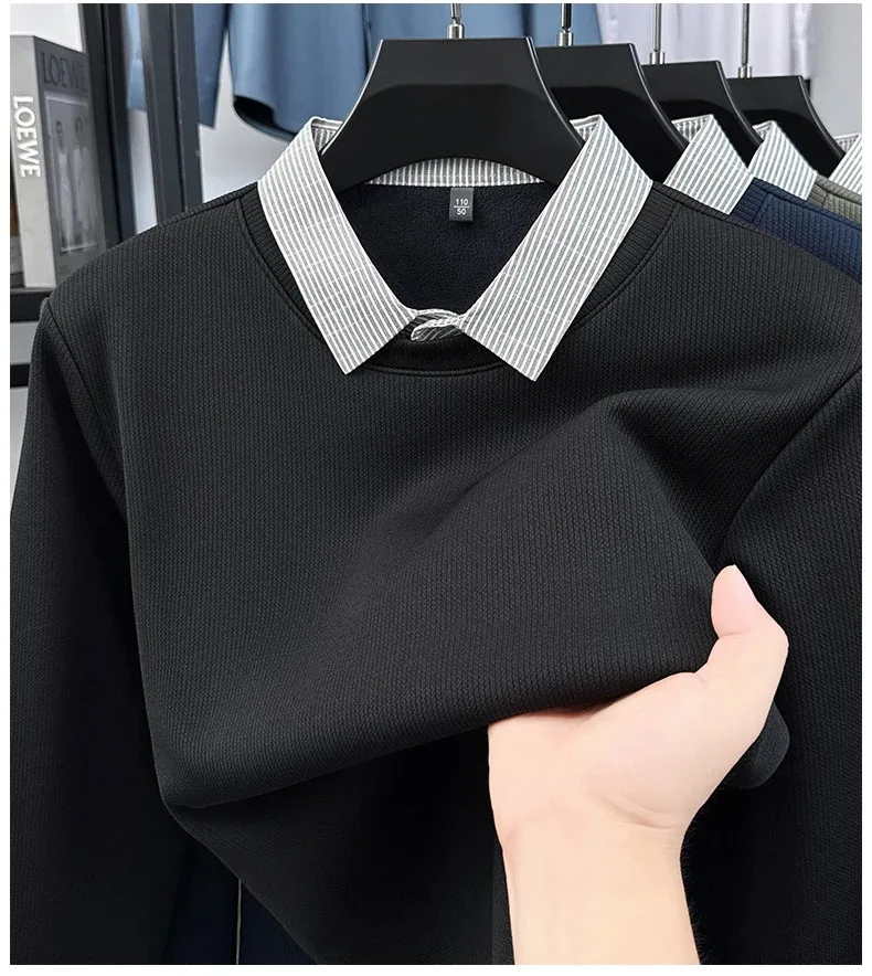 Hochwertiger gefälschter zweiteiliger Reverspullover für Herren, neue Mode, hautfreundlich, Komfort, Plüsch, warm, luxuriös, Trend, lässiger Pullover – Detail 10