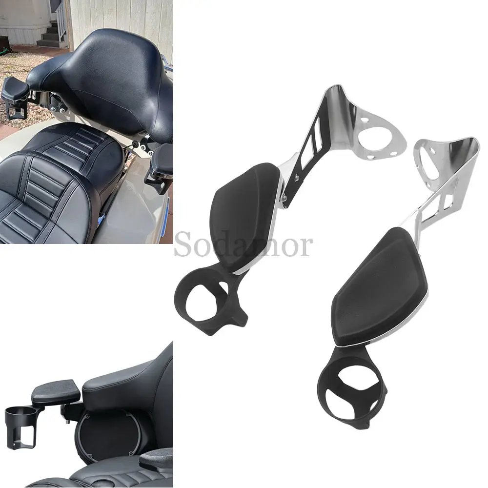 For Harley Touring Electra Road Glide Ultra and Tri 2014-Up Motorcycle Rear Passenger Armrests With Drink Cup Holder, One Pair