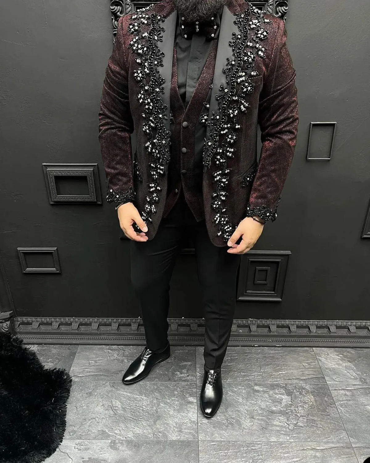 High Quality Crystal Beading Mens Tuxedos Custom  Groom Wear One Button Wedding Blazer Suits Business Prom Party Jacket 3 Pieces