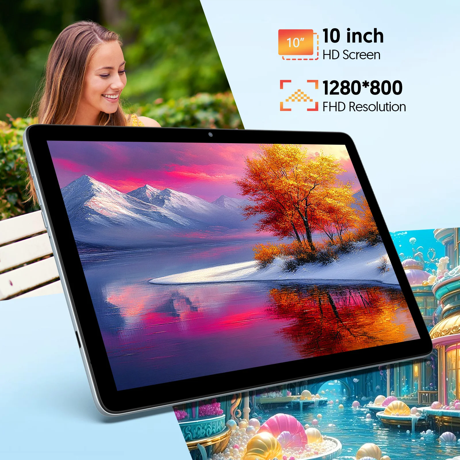 10-дюймовый планшет Android 14 с клавиатурой, мышью, защитным чехлом, стилусом, окта-ядерным процессором, 8 (4+4) ГБ + 128 ГБ, сертифицированный GMS