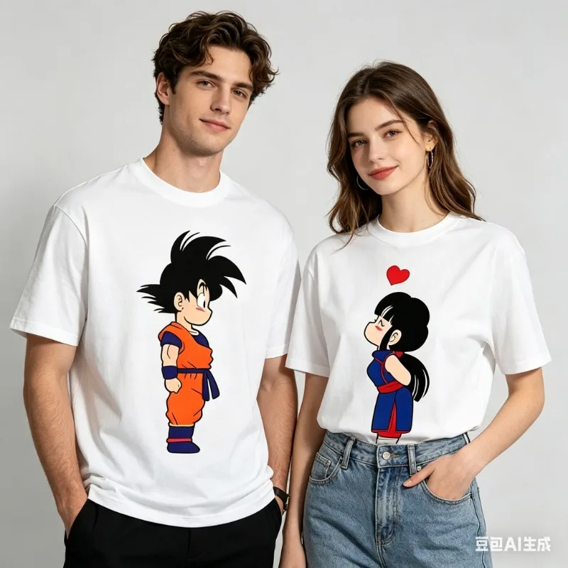 

2026 Summer New Goku or Milk Chi Chi Couple T Shirt Anime Fans Gift for Her Him 90s Mens Summer Cotton Women Tee Casual
