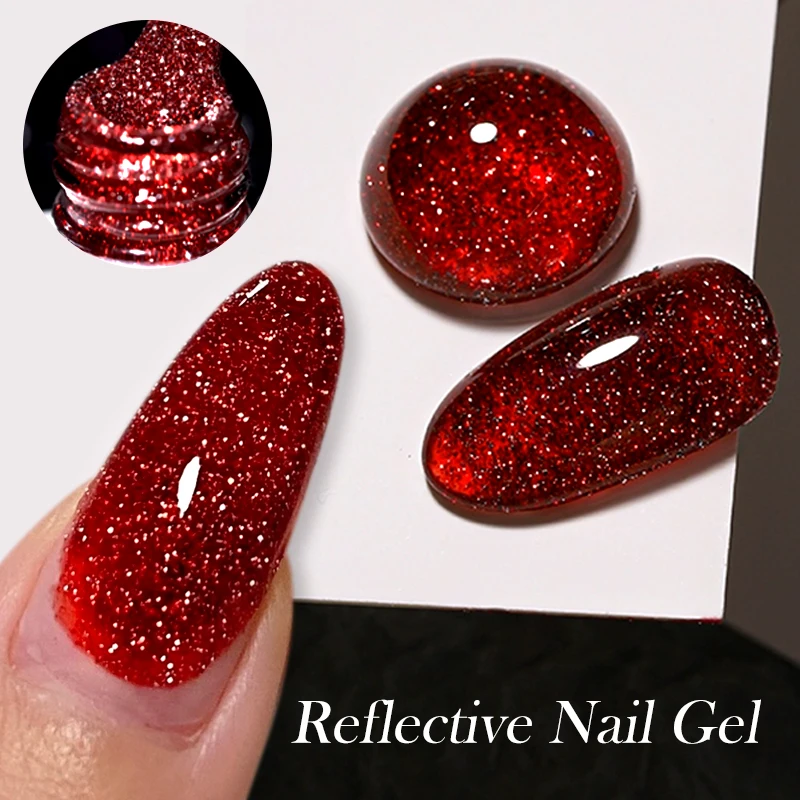 LILYCUTE 7ML Rode Reflecterende Nagelgel Polish Glitter Gel Semi-permanente UV Gel Losweken UV LED Gel Polish Nail Art Base Top Coat