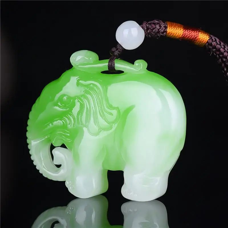 

Hetian Jade Blue and White Auspicious Elephant Pendant, Floating Flower Emerald Green Fushou Ruyi Elephant Pendant Brand