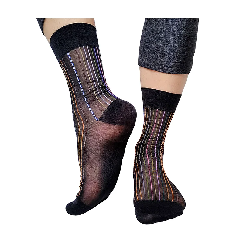 

Men Silk Socks New Style Colorful Striped Mens Formal Tnt Dress Suit Socks Sexy Collection Male Nylon Socks Stockings