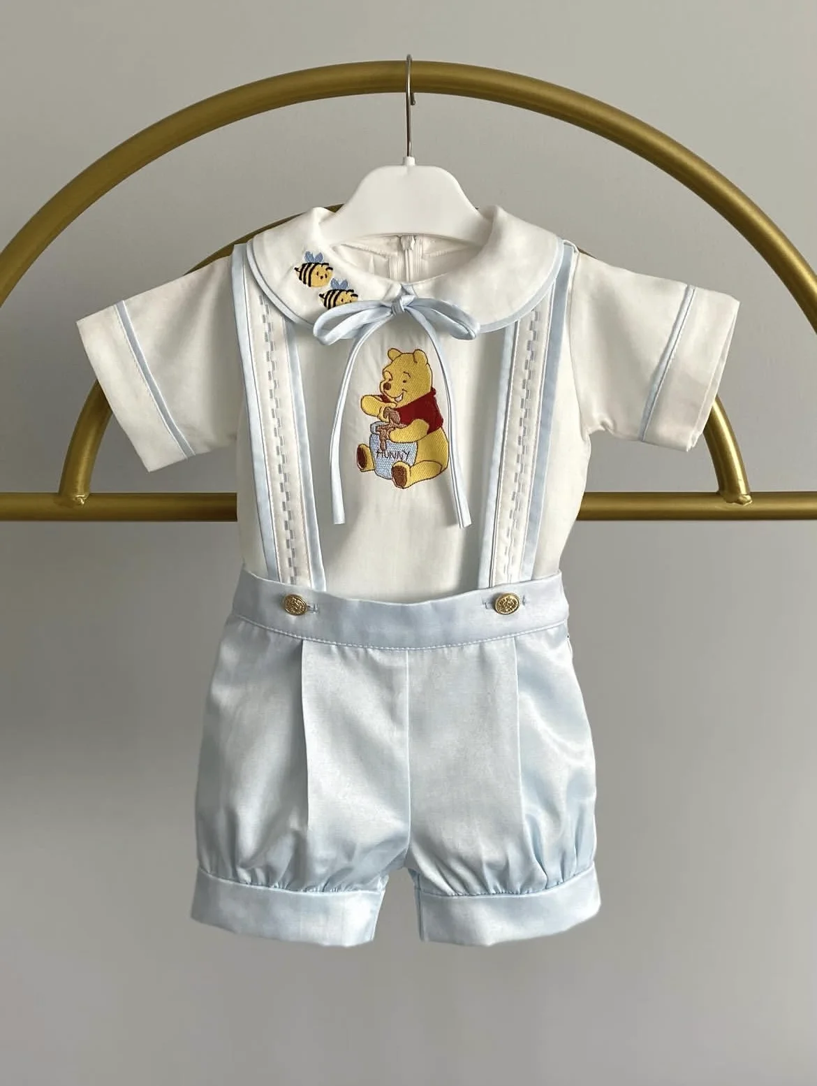 

Baby Boy Summer Cartoon Animals Embroidery Vintage White Shirt Light Blue Shorts Set for Party Eid Casual Birthday PhotographyB7