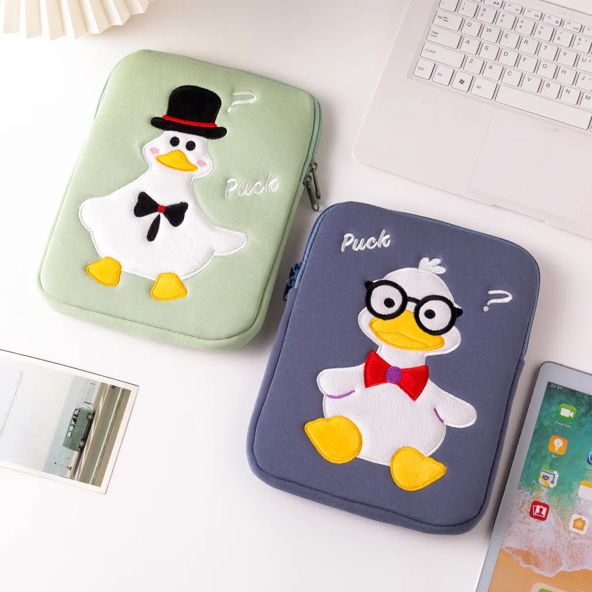 

Сумка с милой уткой-вкладышем для iPad Pro/Air/мини-чехла для хранения планшетов 11 дюймов/13/10,9 дюймов, тонкий портфель с мягкой подкладкой и застежкой-молнией