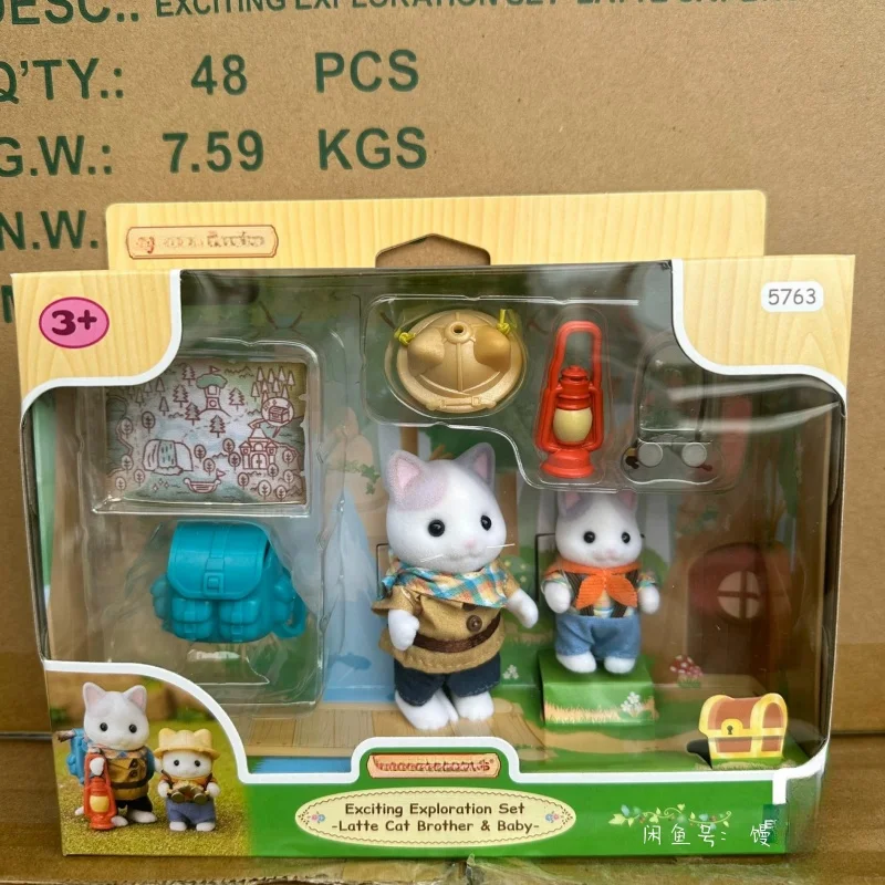 Genuine Japan Forest Family  Anime Figure Latte Cat Brother And Baby Adventure Set Decoration Birthday Gift