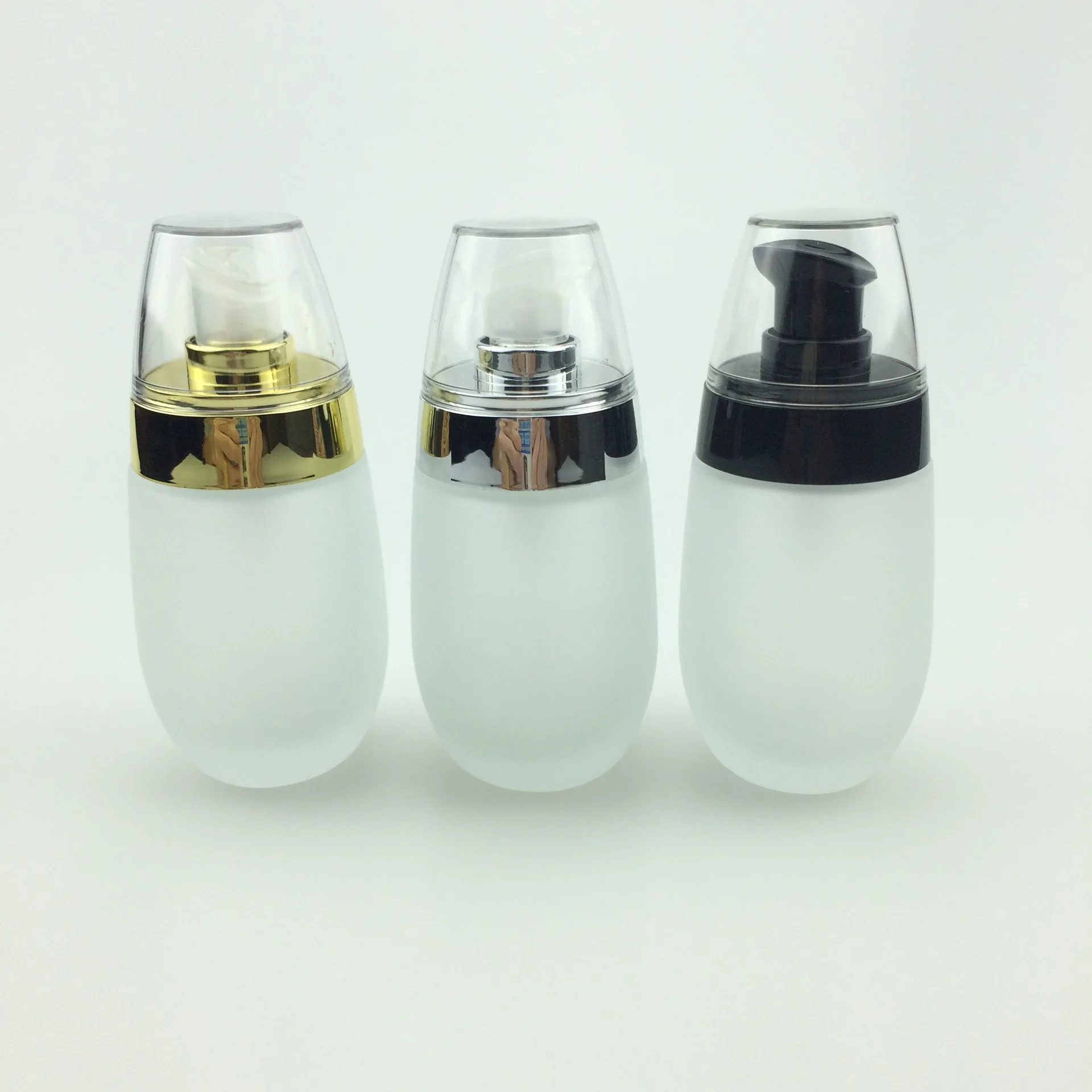 

50ml egg shape frosted glass bottle silver/gold lotion/sprayer pump lotion/emulsion/serum/foundation/toner/toilet toner packing