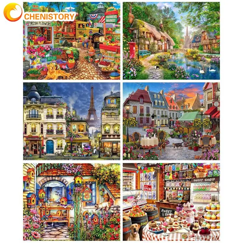 GATYZTORY 40x50cm Painting By Numbers Handmade Coloring By Numbers Town Scenery Home Decors For Adults Art Supplies Gift