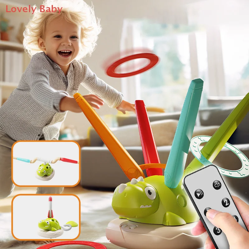 ของเล่นไดโนเสาร์หมุนได้, ของเล่นไดโนเสาร์ยิงจรวด 3 in 1, ของเล่นโยนห่วงและของเล่นกระโดดมีเสียงเพลงสำหรับเด็ก, ของเล่นไดโนเสาร์สำหรับเล่นกีฬาและกิจกรรมกลางแจ้ง