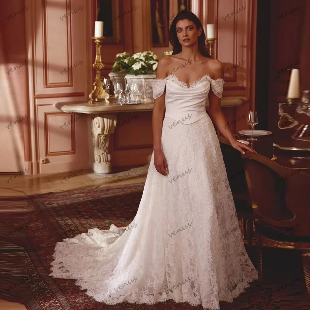 

Роскошные свадебные платья, гламурные свадебные наряды с открытыми плечами, кружевные аппликации, красивые, элегантные, на заказ, Vestidos De Novia