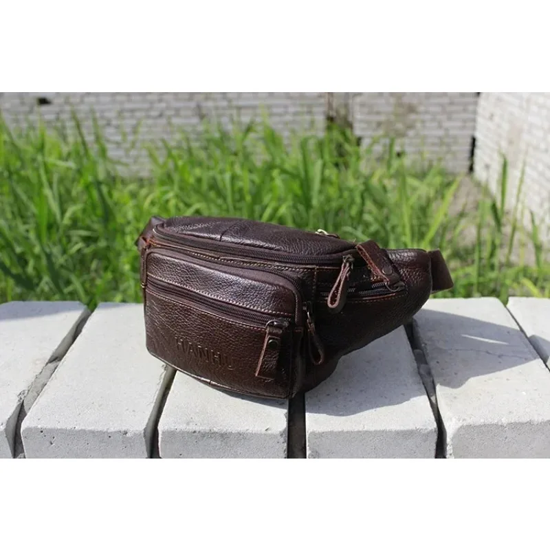 جلد البقر الأصلي الخصر حقيبة الرجال مضحك حزمة حقيبة بحزام الهاتف الحقيبة متعددة جيب المشي لمسافات طويلة الجري وركوب الدراجات أكياس حزمة مراوح #4