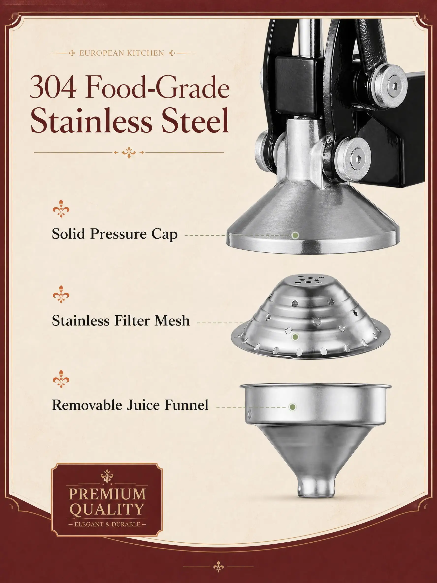 Manual Juicer, Manual Citrus Juicer Press, Heavy Duty Cast Iron Orange Pomegranate Squeezer with 400ml Cup, Hand Press Juice Extractor for Home Kitchen Bar view 4