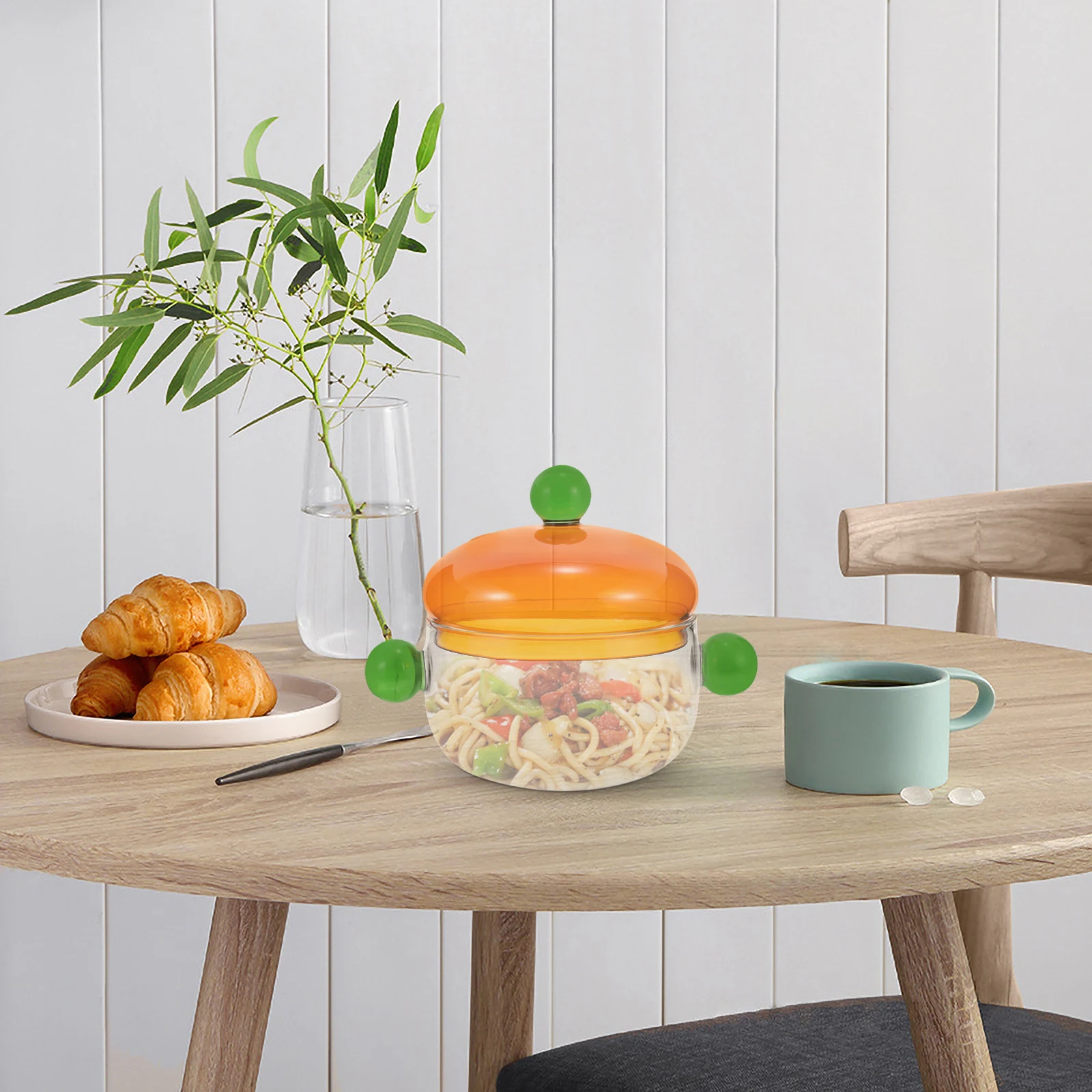 

1Set Transparent Glass Saucepan with Lid Stable Structure Cooking Pot Household Soup Pot Instant Noodle Kitchen Utensils