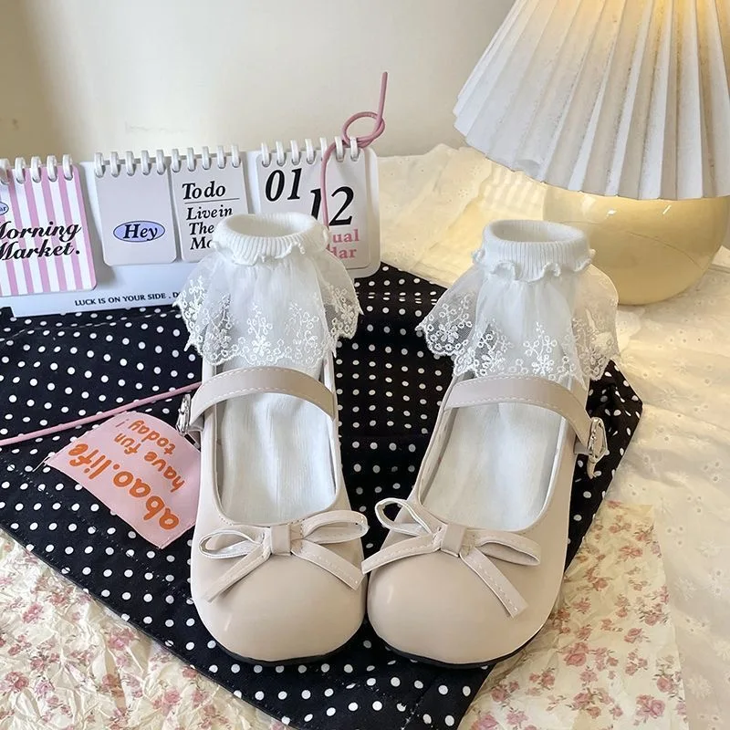 Sweet Style Mary Jane Flat Shoes Summer 2026 Soft Tassel BowKnot Thick Heel Women's Shoes Match Skirts Casual Fashion Footwear