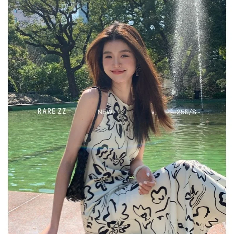 Vestidos sin mangas para mujer, fiesta, boda, primavera, todas las estaciones, algodón, transpirable, ajustable, corte en A, cuello redondo, plisado, Simple