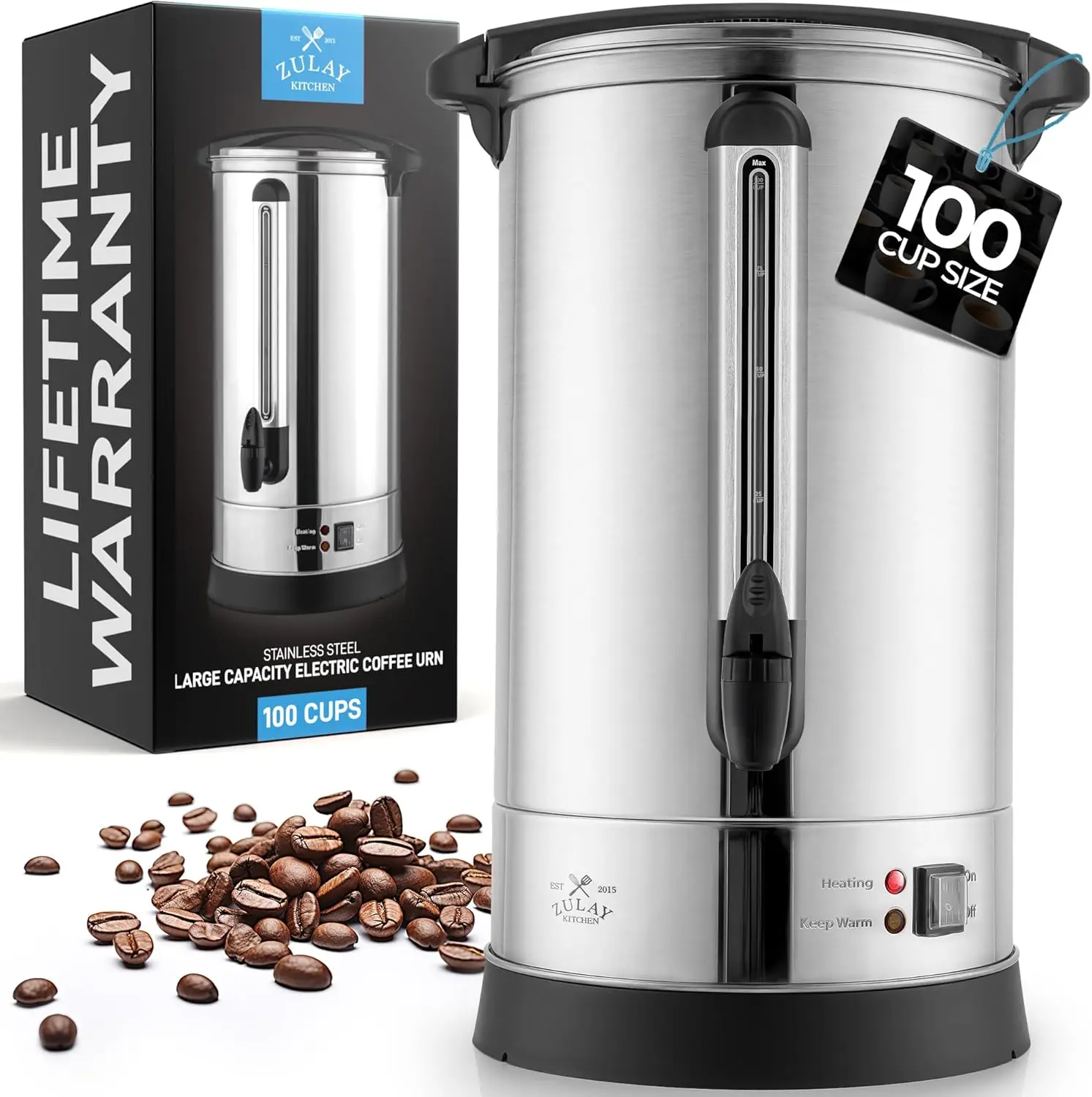 

Commercial 100-Cup Coffee Maker with Double-Wall Stainless Steel, Quick Brew for Events and Catering
