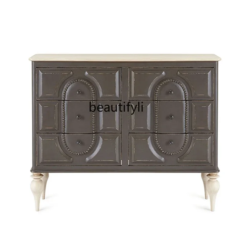 

02American light luxury solid wood chest, entrance cabinet, bedroom storage decoration French partition cabinet