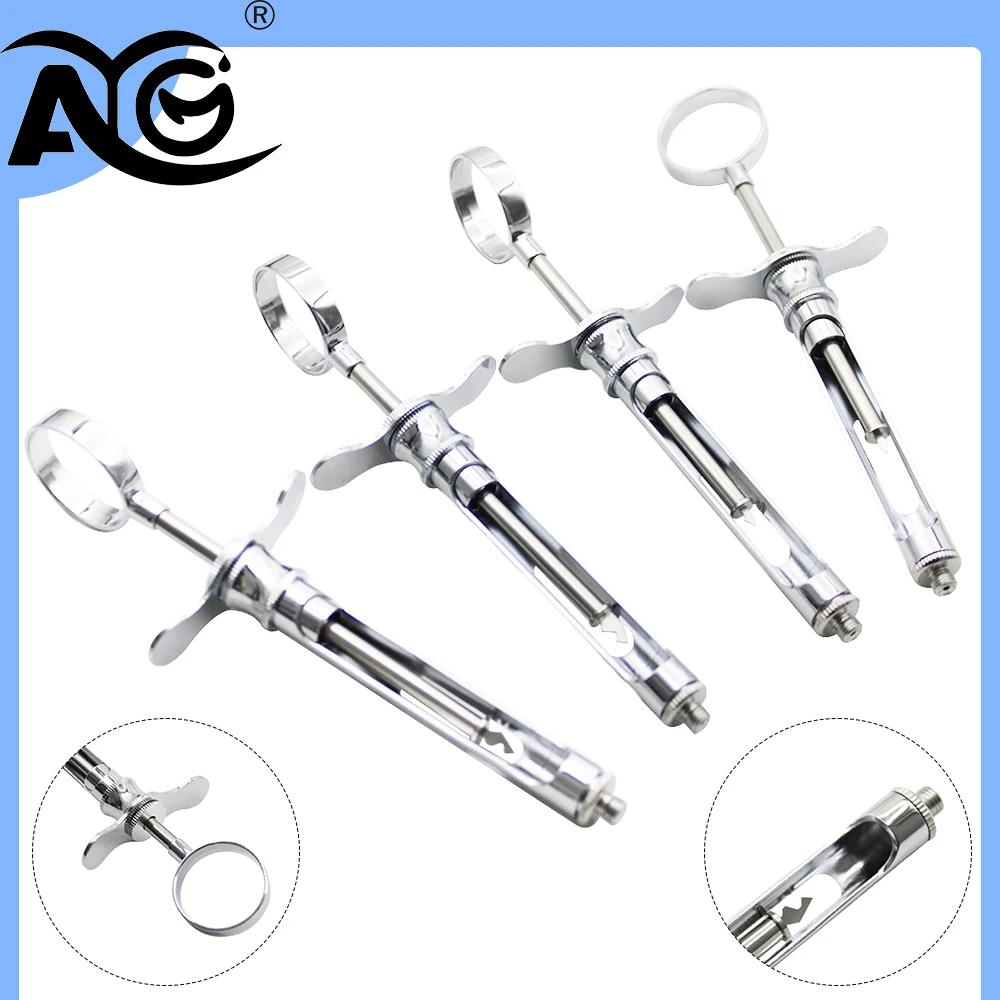 AG 1 unidad Jeringa de aspiración para anestesia dental, jeringa dental de acero inoxidable, instrumento quirúrgico de odontología con cabezal para cuidado dental