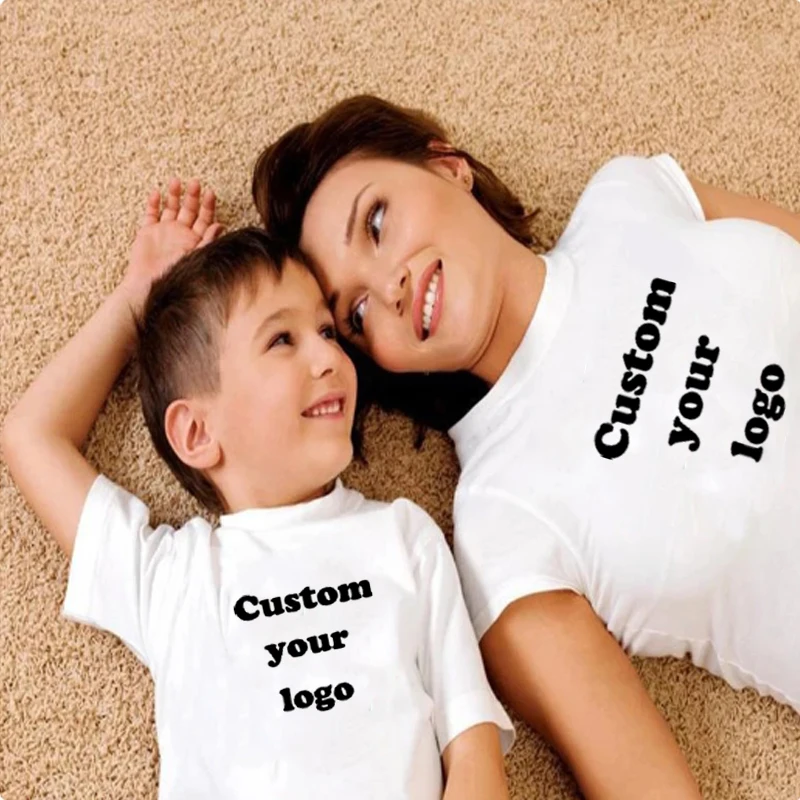 Mom Dad Me Customize Logo T Shirt Printed Family Matching Outfits Father Tshirt Daughter Son Clothes Look Dad Baby Kids Clothes