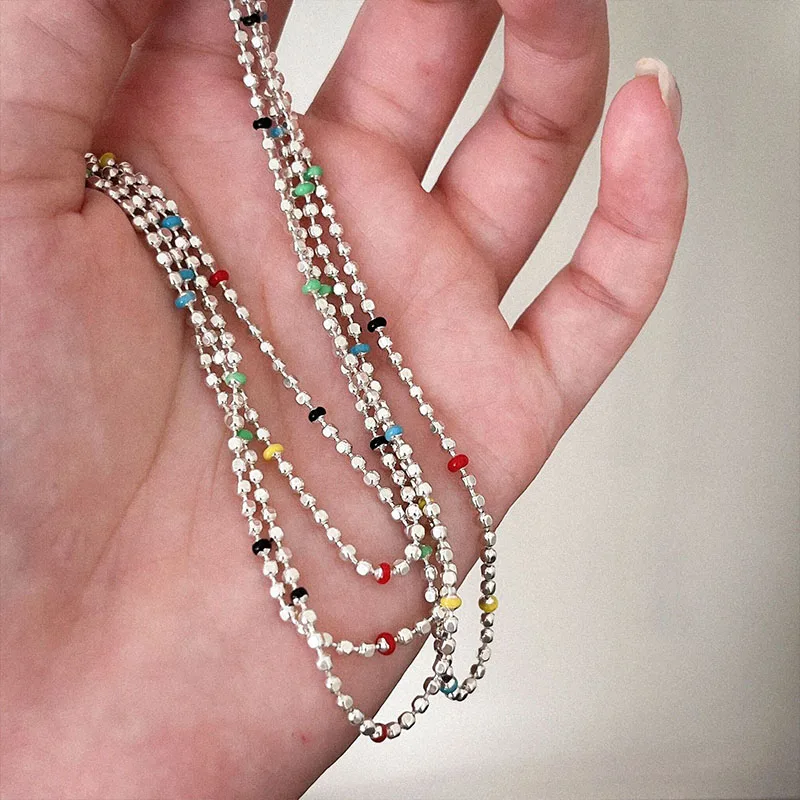 Rainbow Beans OT Buckle Necklace Women's 925 Sterling Silver Summer Collarbone Chain Light Luxury Fashion Jewelry
