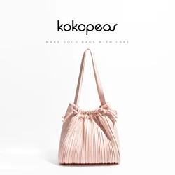 KOKOPEAS Silver Fashion Vegetate Leather Shoulder Purse For Woman Square Stripe Pleated Tote Handbag Smooth Material Soft Bag