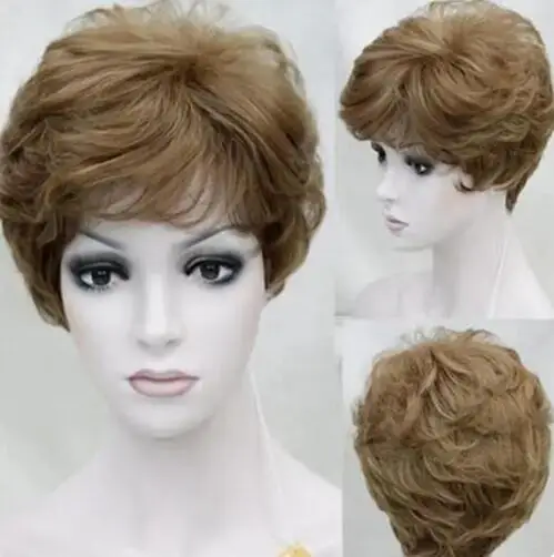 Women’s Short Light Brown Straight Ladies Fluffy Cosplay Hair Wigs