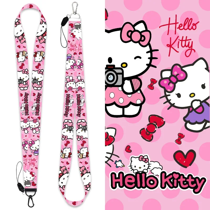 Anime Kawaii Sanrio Hello Kitty Cute Mobile Phone Lanyard Hanging Neck Rope Short Wrist Ropes U Disk Key Anti-Lost Rope Ins Gift