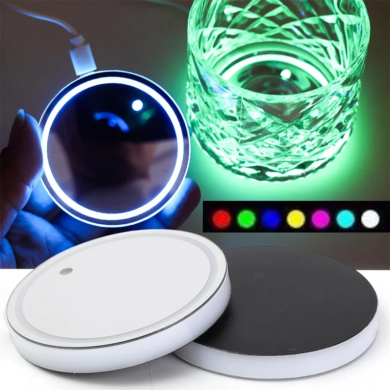 

Светодиодная подсветка для автомобиля, многоцветная, 7-цветная, с функцией изменения цвета, аксессуар для декора автомобиля, перезаряжаемая, для подстаканников.