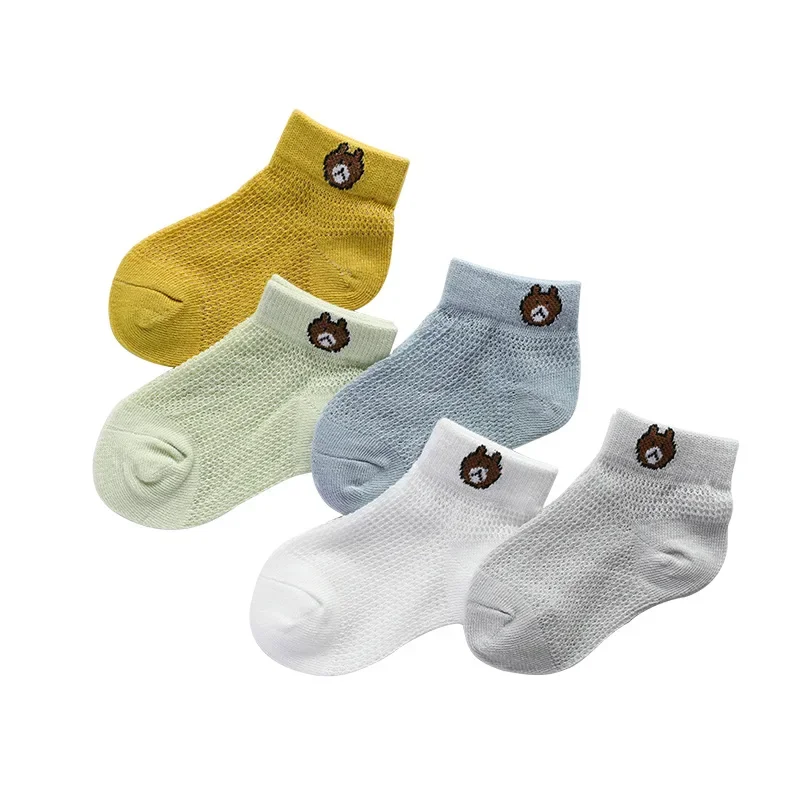 Cotton Baby Short Socks 5 Pairs Toddler Boys Girls Summer Mesh Thin Sock Kids Children Colorful Socks 5 pairs WMF043