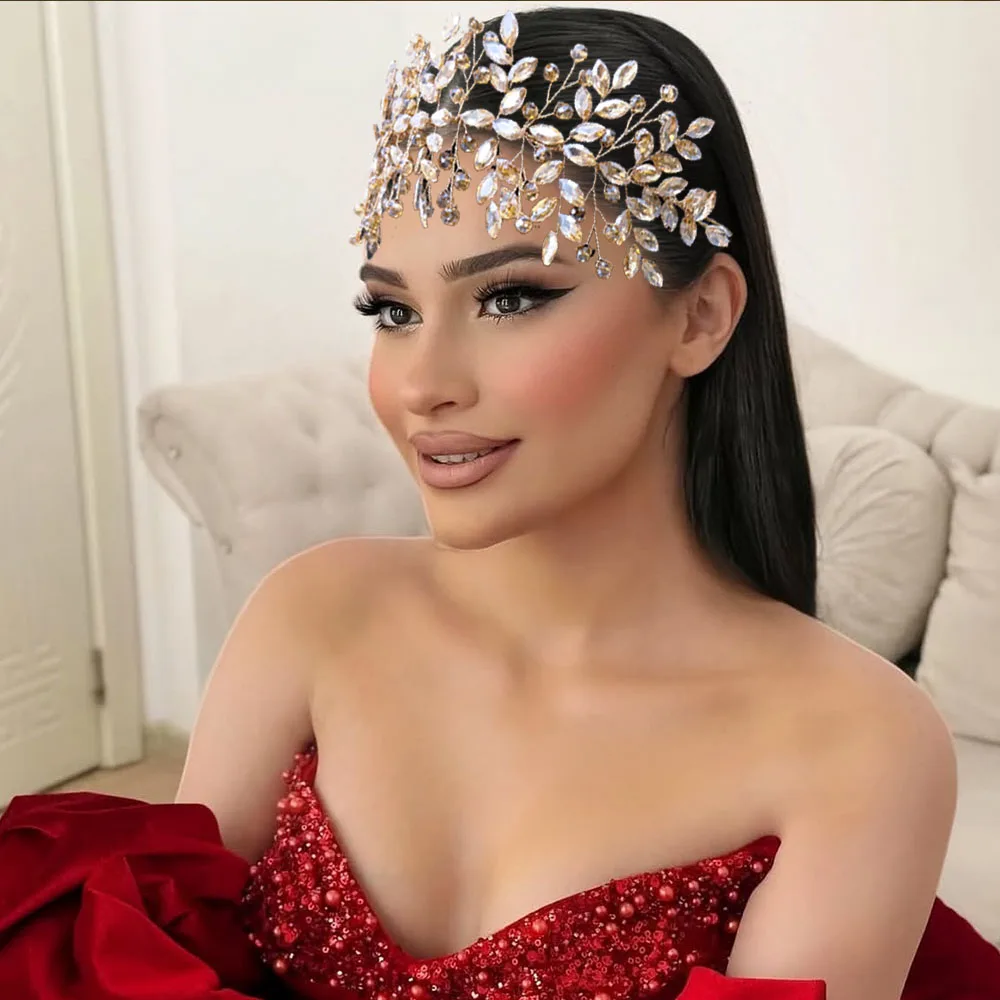 

DZ281 Champagne Bridal Headband For Wedding Headdress Luxury Bride Tiaras Party Headpiece Prom Hair Jewelry Red Hairbands