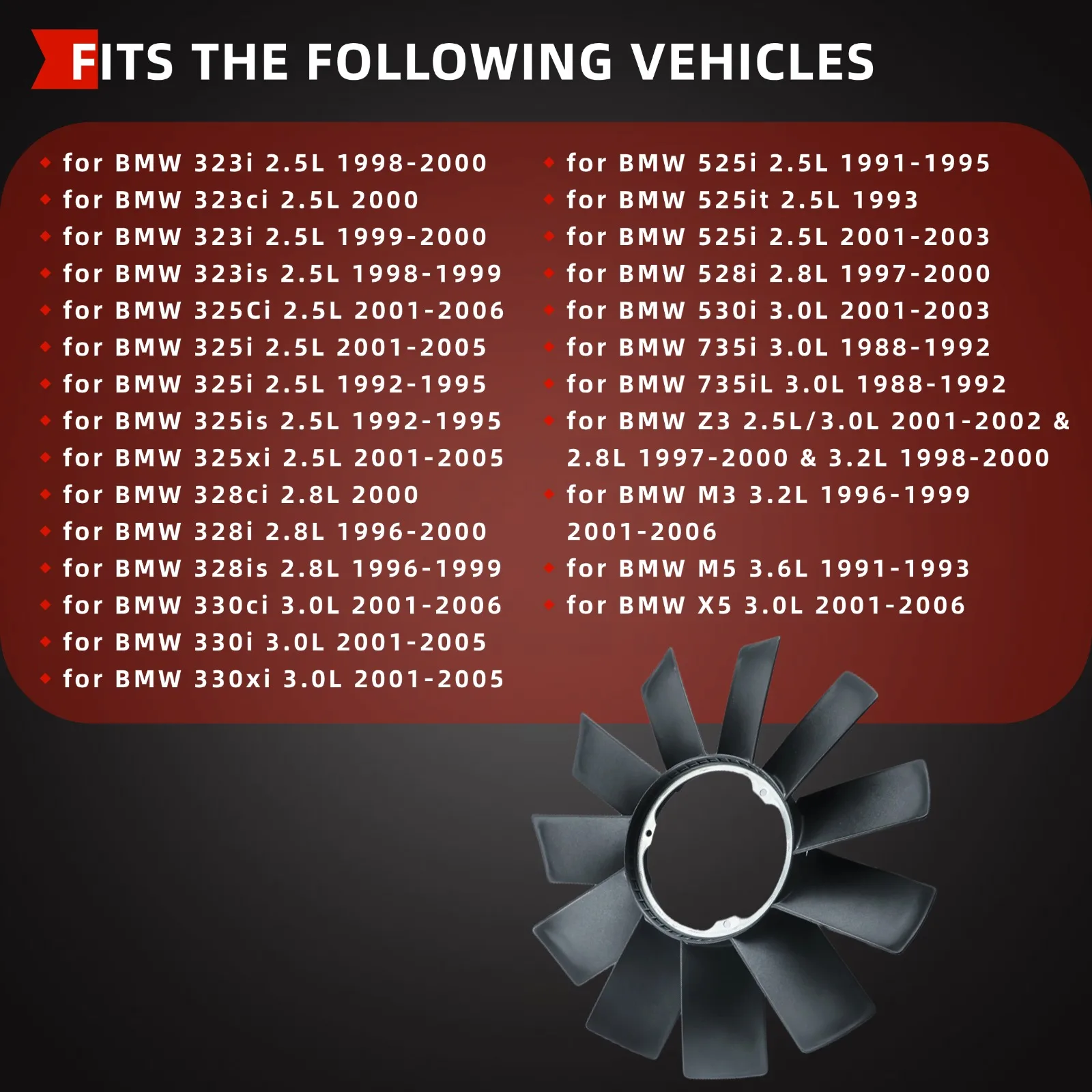 11521712058 Radiator Cooling Fan Blade Compatible with BMW M3 M5 X5 Z3 323i 323 325 328 330 525 528i 530 735 Replace 621584 - Image 3