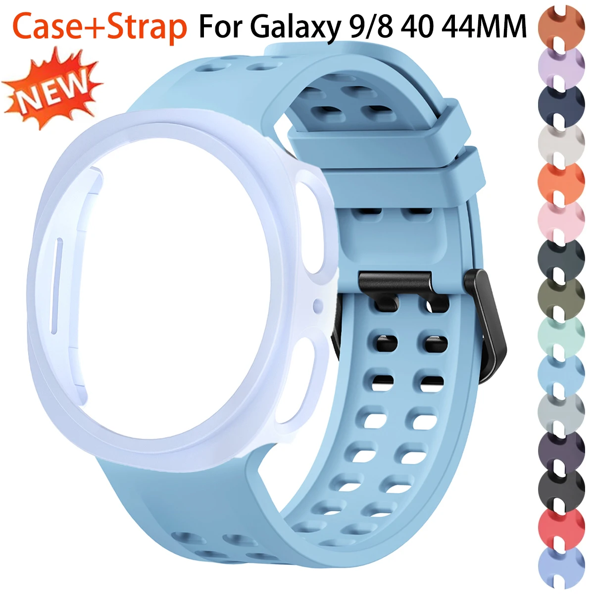 2-IN-1 Case + Strap for Samsung Galaxy Watch 9/8 40/44mm Marine Band Protective Bumper for Galaxy 9 40 44mm Bracelet Frame Belt