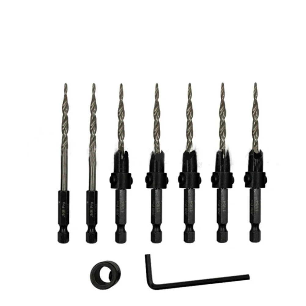 

9pcs Drill Bit Set Accessories Wood Countersink 1/4in Shank Adjustable Hexagonal Wrench Power Tapered Countersink Drills