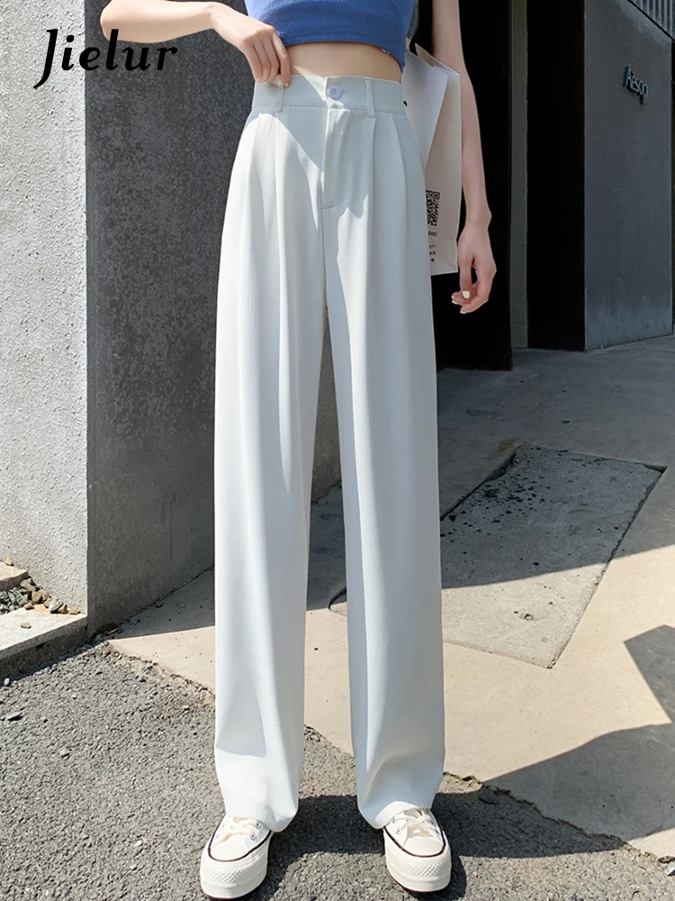 

Summer Women's Pants Casual White Black Wide Leg Pants Fashion High Waist Suit Pants Office Ladies Workwear Loose Trousers