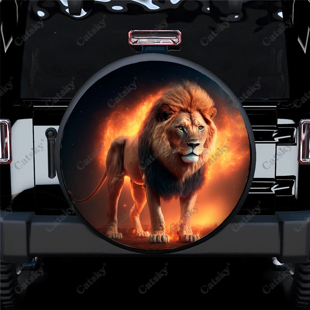 Evil Dangerous Predator Lion Pattern Polyester Universal Spare Wheel Tire Cover Wheel Covers for Trailer RV SUV Truck Camper