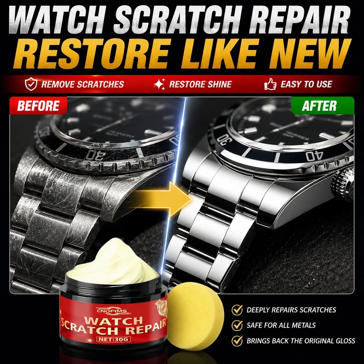 Watch and Jewelry Polishing Paste Scratch Repair Cream for Stainless Steel Frame Band and Metal Surfaces