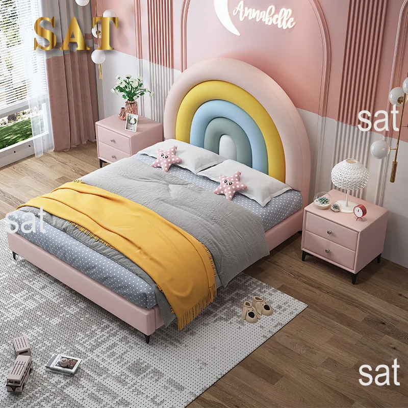 #For high quality kids bed creative luxury girl unique storage cute upholstered wooden furniture leather soft kids bed